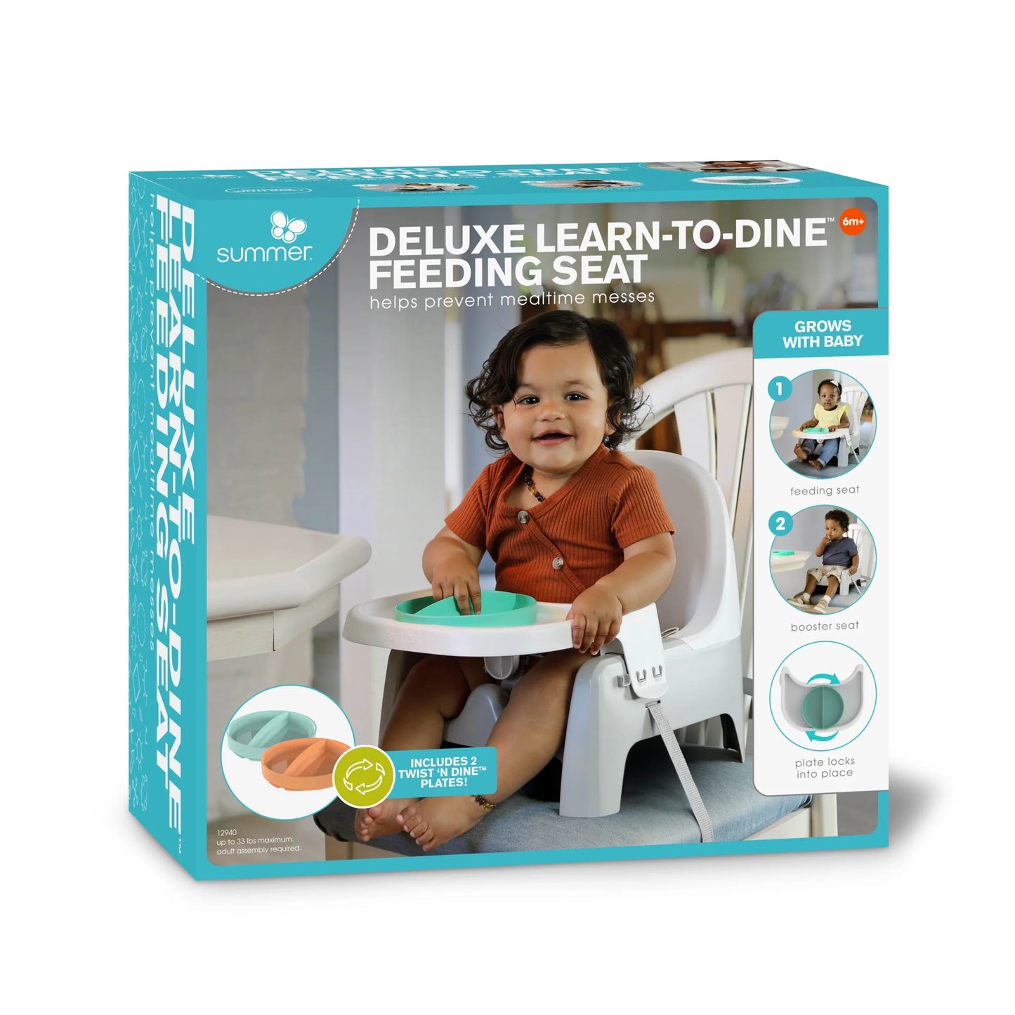 Deluxe Learn-To-Dine Feeding Seat, Ages 6 Months to 3 Years, Orange and Teal